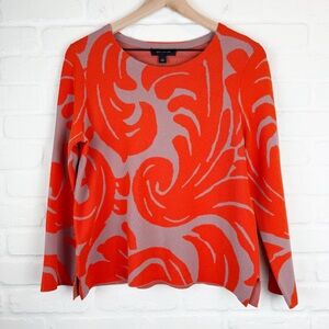 Ann Taylor Fan Leaf Tan and Orange Patterned Jacquard Sweater Large NWT